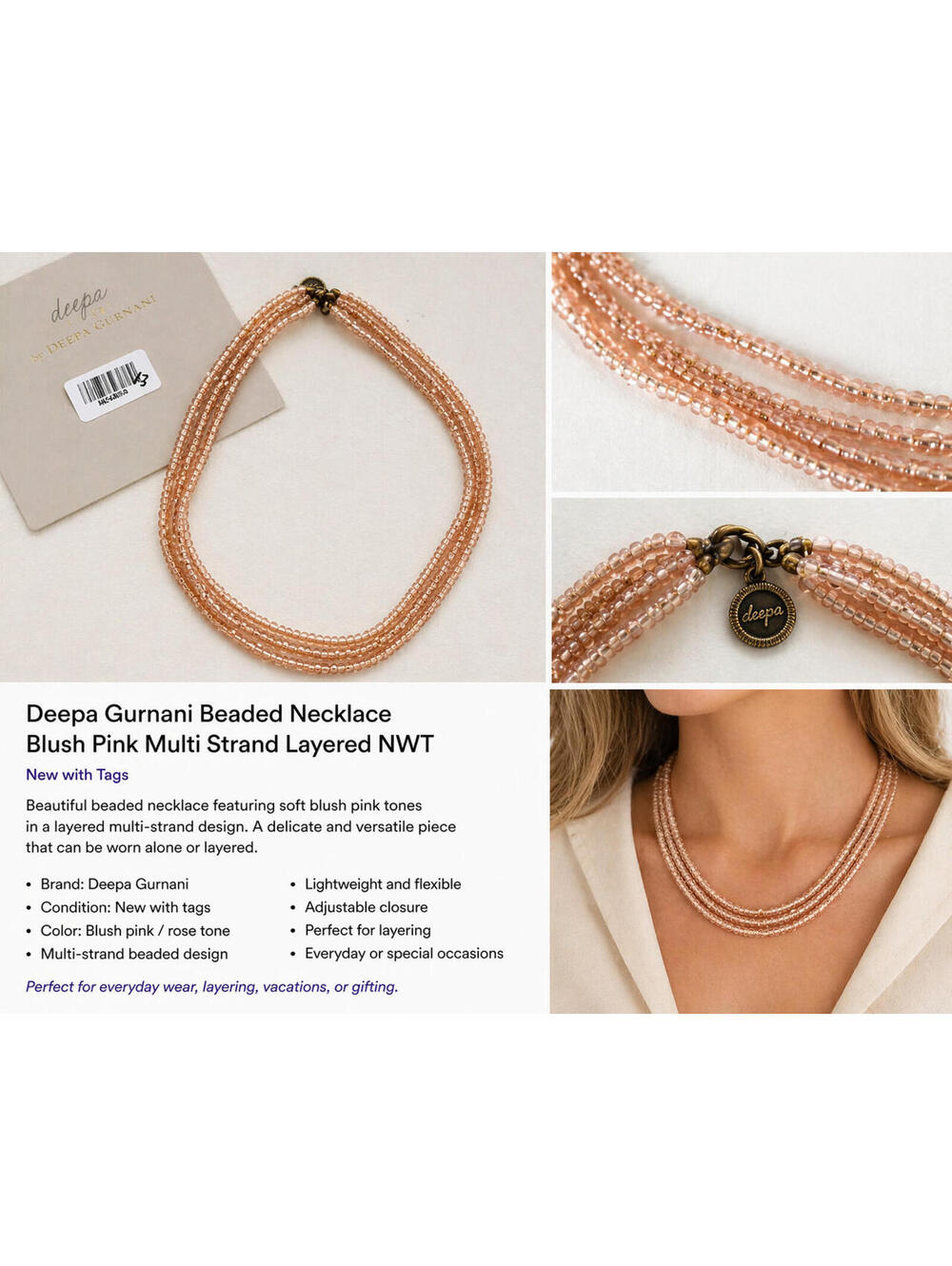 Deepa Gurnani Beaded Necklace Blush Pink
